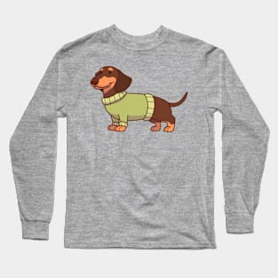 Black & tan dachshund wearing a green sweater Long Sleeve T-Shirt